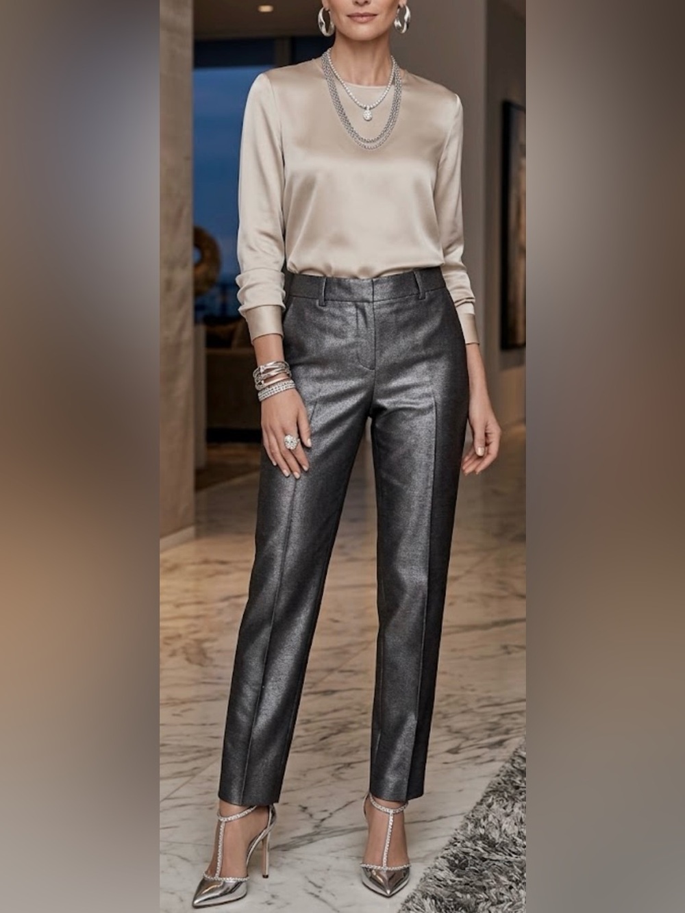 J. Crew Metallic Charcoal Straight-Leg Trousers